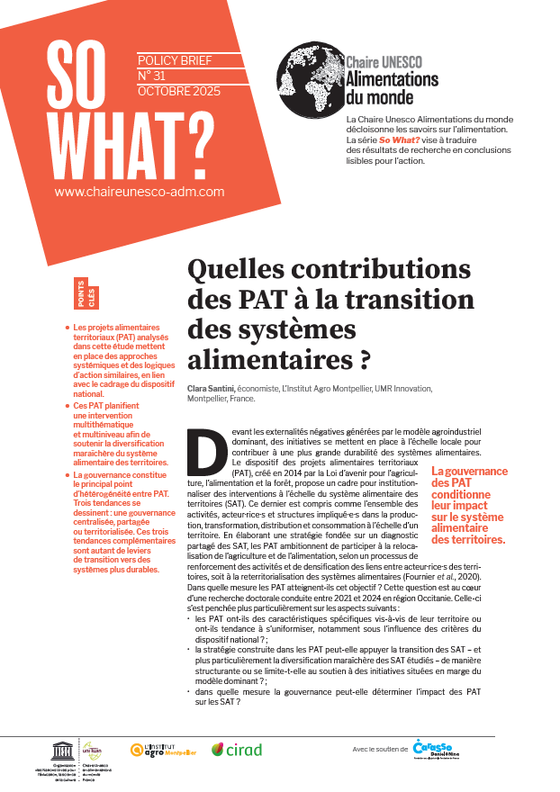 couverture Quelles contributions des PAT à la transition des systèmes alimentaires ?