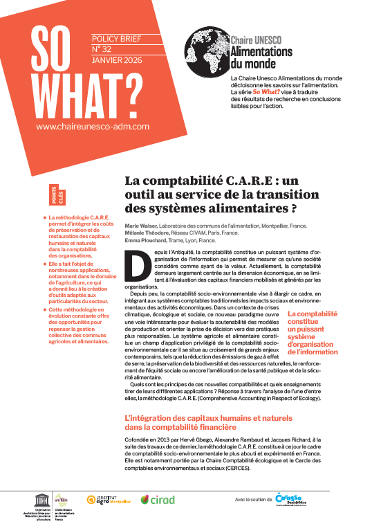 couverture La comptabilité C.A.R.E : un outil au service de la transition des systèmes alimentaires ?
