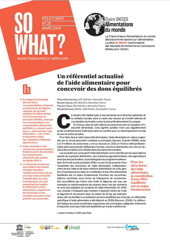 couverture Un référentiel actualisé de l’aide alimentaire pour concevoir des dons équilibrés