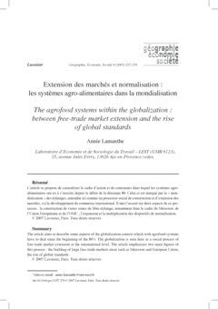 illustrtation article : Extension des marchés et normalisation&nbsp;: les systèmes agro-alimentaires dans la mondialisation